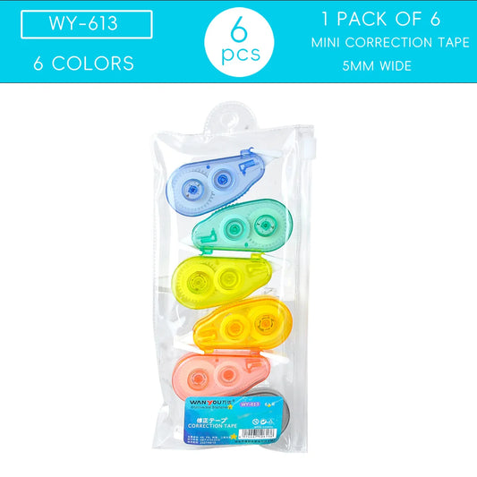 6Pcs Mini Correction Tape for Instant Correction School Office Supplies, (Rainbow)