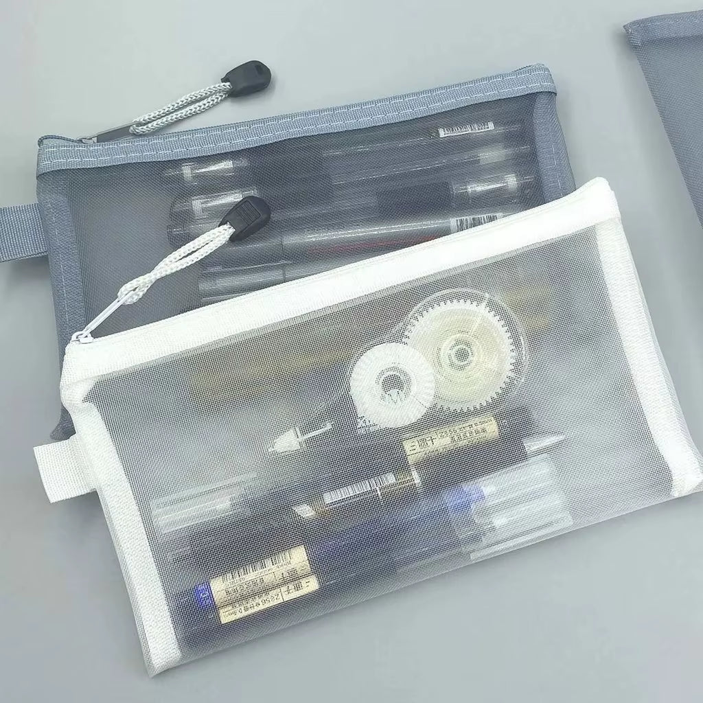 Transparent Mesh Pencil Case Large Capacity Storage Bag Nylon Zip Pencil Bag Office School Supplies Office Supplies