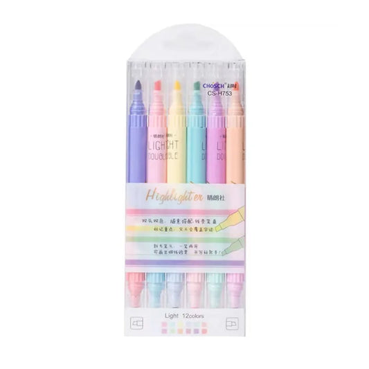6 PCS Double Tip Highlighter Pens Kawaii Candy Color Manga Markers DIY Journal Pastel Highlighter Set Korean Stationery