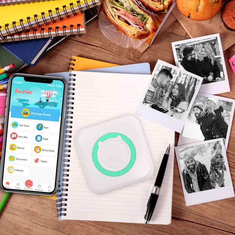 Pocket Wireless Thermal Printer Portable Mini Sticker Maker Machine Rechargeable Inkless Photo Printer for Printing Label Journal Study Notes Memo Photos