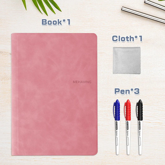 A5 Reusable Whiteboard Notebook Set with Whiteboard Pen Erasing Cloth Leather Memo Pad Weekly Planner Portable Stylish Office