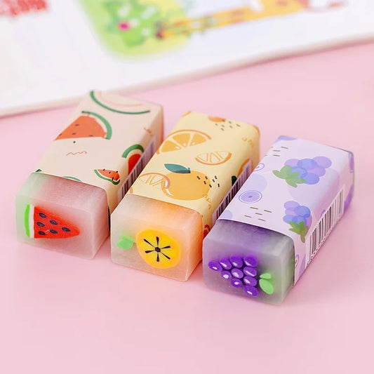 Cute Fruit Eraser, Jelly Pencil Eraser for Kids, Animal Food Fun Pets Pencil Rubber Eraser with Sweet Smell