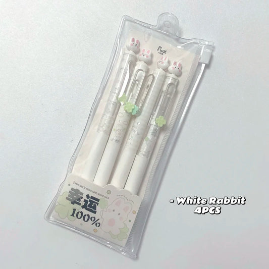 4Pcs/Set Rabbit Style Gel Pen 0.5Mm Quick Dry Black Pen Creative Gel Pen Set with Transparent Storage Bag Office Supplies