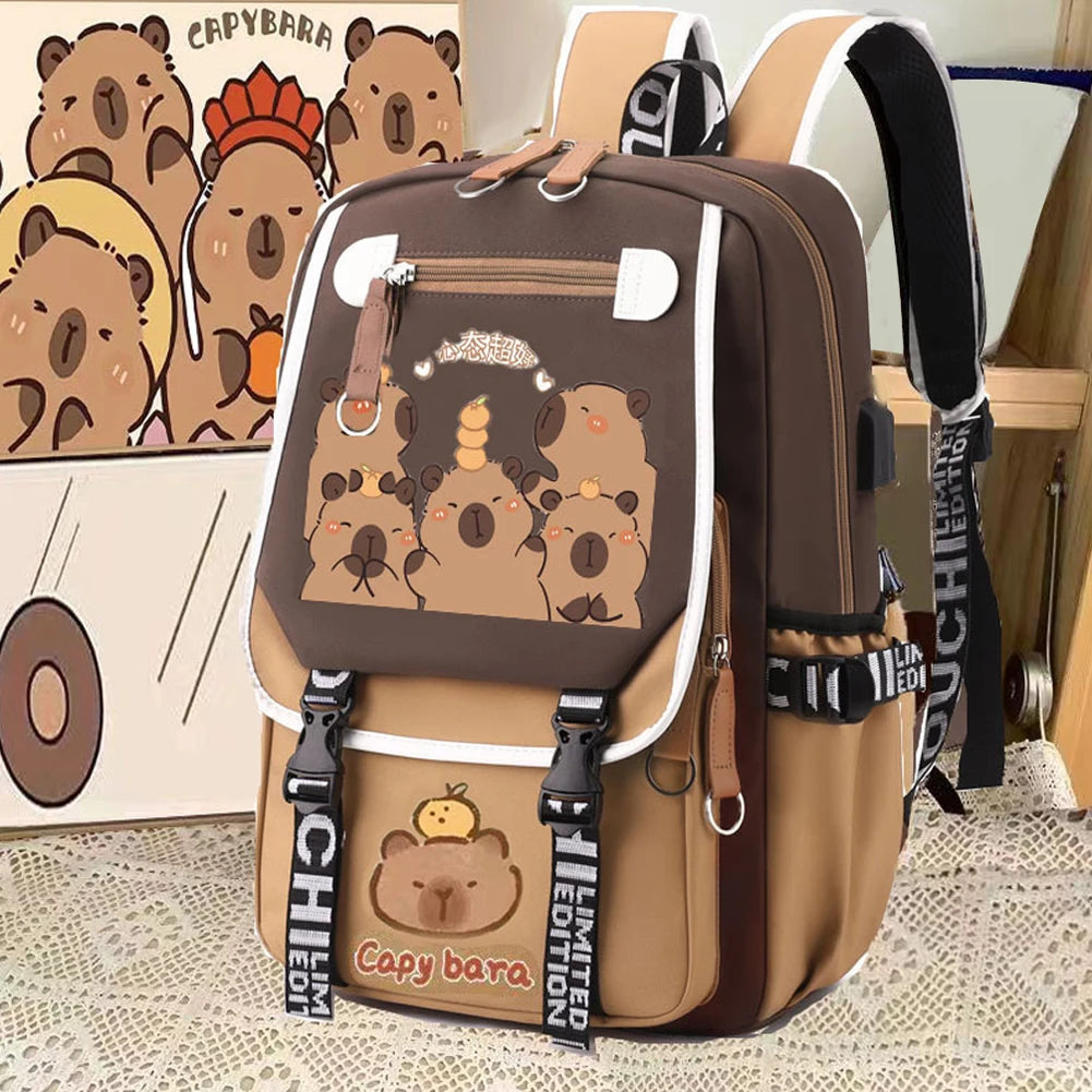 Capybara Cute Backpack with Pencil Case Kawaii Schoolbag Large Capacity Adorable Lightweight Daypack Shopping Work Trip Backpack
