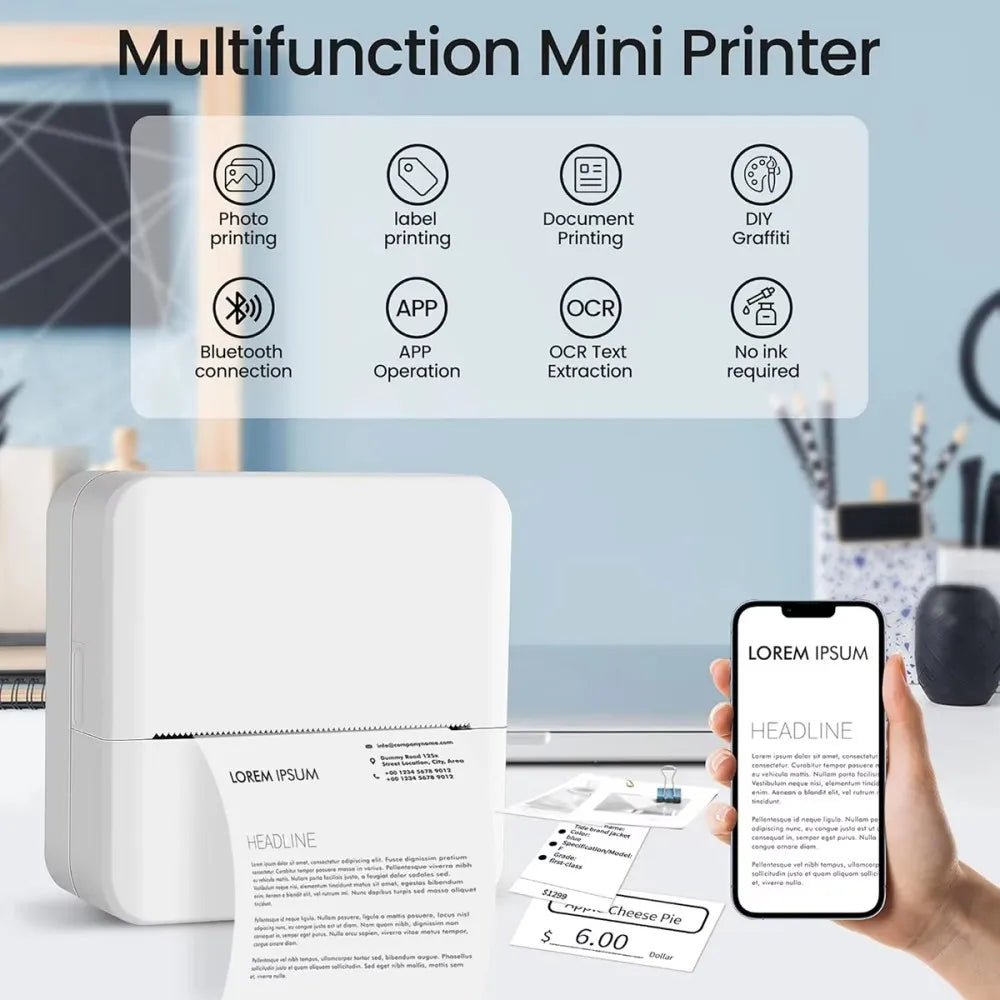 Portable Mini Thermal Printer Paper Photo Pocket Thermal Printer 58Mm Printing DIY Printer Home Office Use