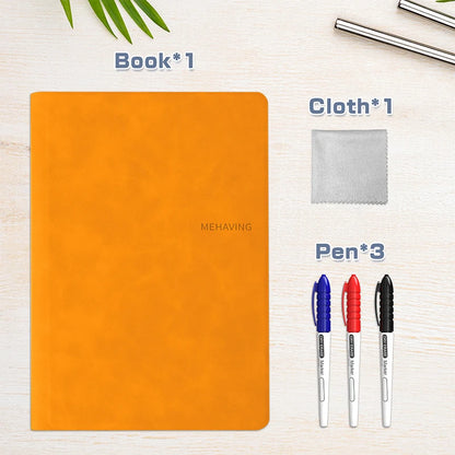 A5 Reusable Whiteboard Notebook Set with Whiteboard Pen Erasing Cloth Leather Memo Pad Weekly Planner Portable Stylish Office