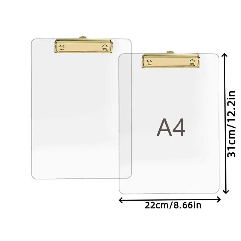 Clear Acrylic Clipboard A4 Letter Size (8.6" X 12.2"), Office Clipboard with Gold Clip