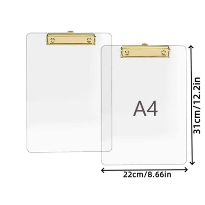 Clear Acrylic Clipboard A4 Letter Size (8.6" X 12.2"), Office Clipboard with Gold Clip