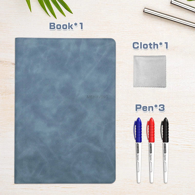 A5 Reusable Whiteboard Notebook Set with Whiteboard Pen Erasing Cloth Leather Memo Pad Weekly Planner Portable Stylish Office