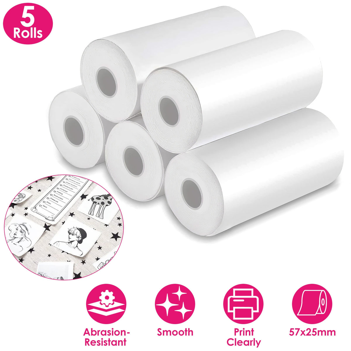 Mini Printer - Printer Paper 'Options' -- Pocket Wireless Thermal Printer Portable Mini Sticker Maker Machine Rechargeable Inkless Photo Printer for Printing Label Journal Study Notes Memo Photos