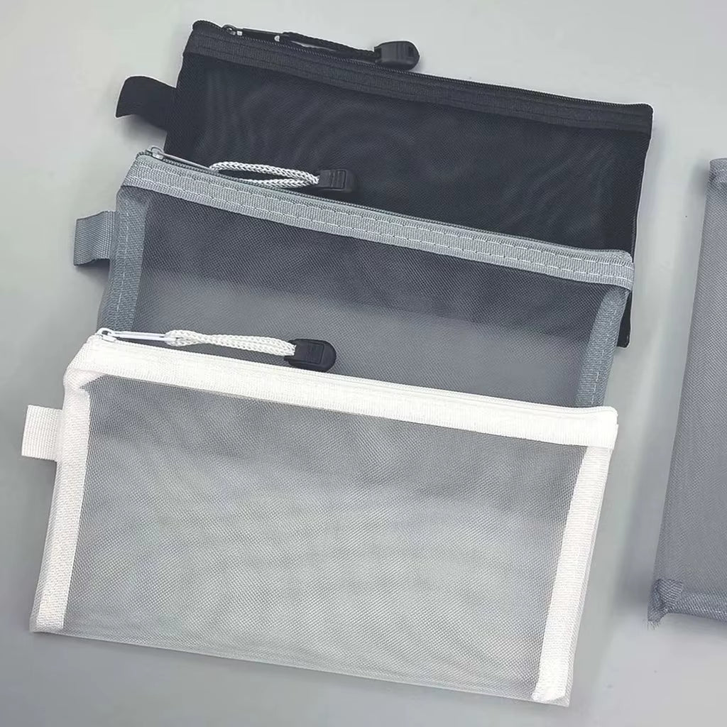 Transparent Mesh Pencil Case Large Capacity Storage Bag Nylon Zip Pencil Bag Office School Supplies Office Supplies