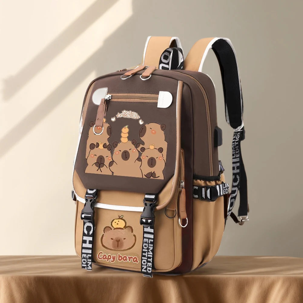 Capybara Cute Backpack with Pencil Case Kawaii Schoolbag Large Capacity Adorable Lightweight Daypack Shopping Work Trip Backpack