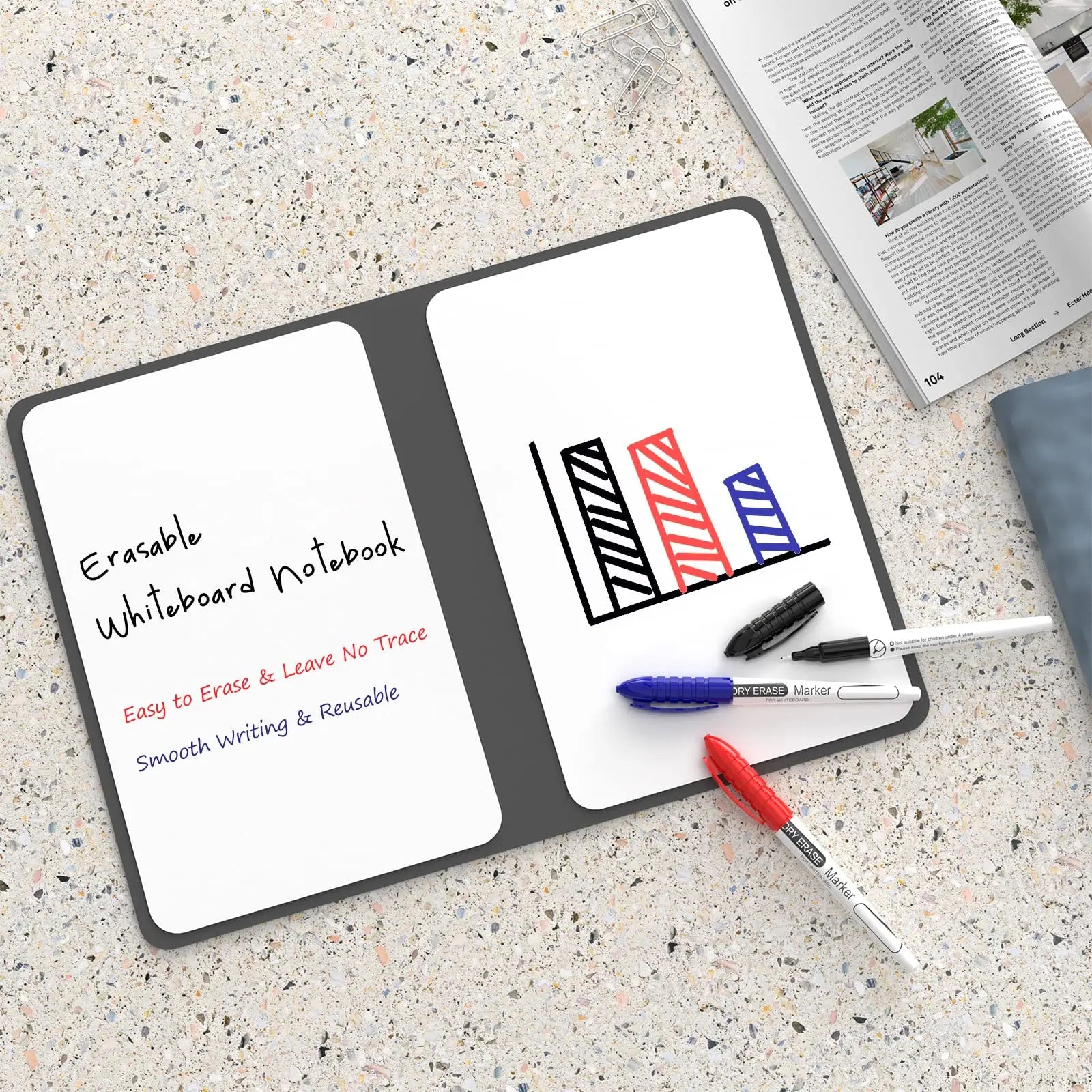 A5 Reusable Whiteboard Notebook Set with Whiteboard Pen Erasing Cloth Leather Memo Pad Weekly Planner Portable Stylish Office