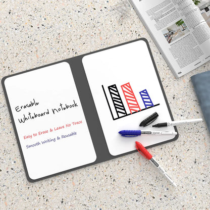 A5 Reusable Whiteboard Notebook Set with Whiteboard Pen Erasing Cloth Leather Memo Pad Weekly Planner Portable Stylish Office