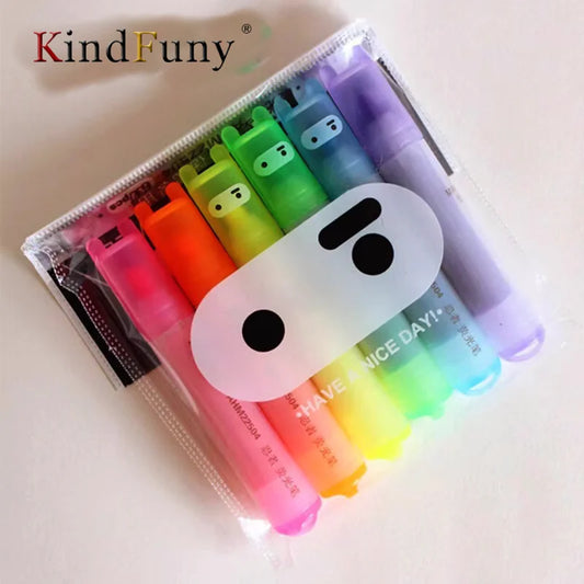 6Pcs/Set Rabbit Mini Fluorescent Highlighter Pen Kawaii Chalk Marker Pens Stationery Material Escolar Papelaria School Supplie